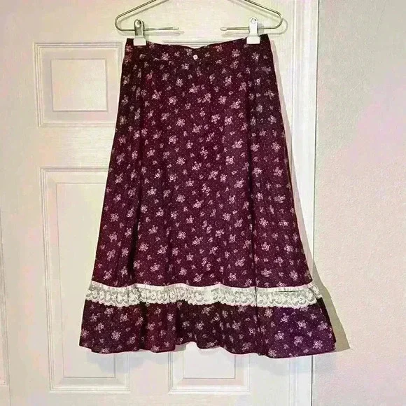 Vintage Gunne Sax 1970s Womens Floral Lace Prairie Calico Cottagecore Skirt 13 - Picture 2 of 16